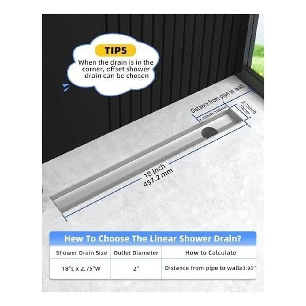 HTOH Linear Shower Drain with Removable Grate